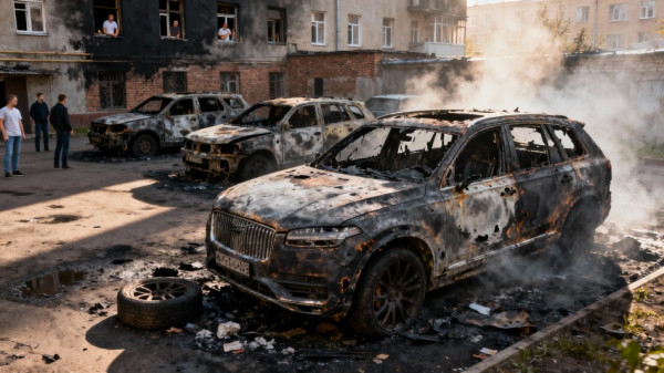 В Петербурге мужчина поджег Mercedes после ссоры с владельцем во дворе дома