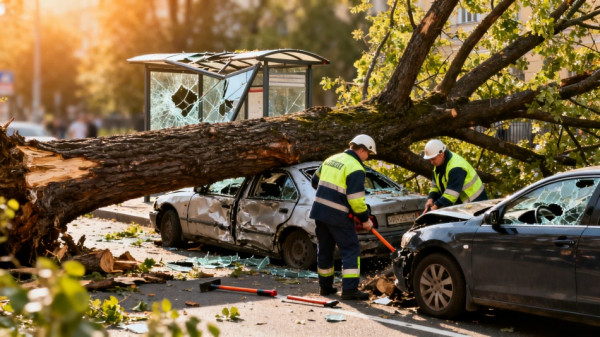 Сильный шторм в Петербурге повалил десятки деревьев и остановки
