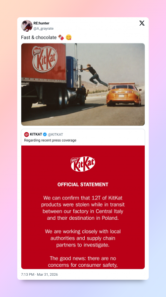 Кража 12 тонн батончиков KitKat стала новым мемом в стиле «мы тут ни при чём»
