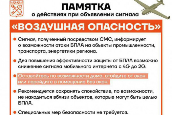 В Ленобласти объявлена опасность БПЛА